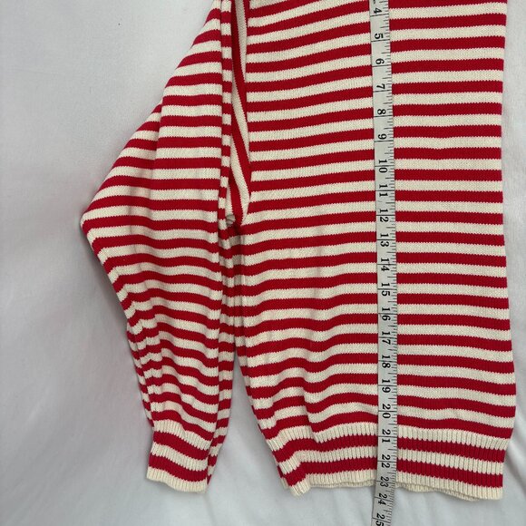 Sonderhaus Red Striped Organic Cotton Pullover Sweater Size M White Natural Crew - Picture 8 of 8